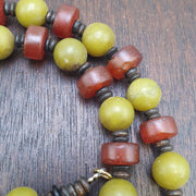 Himalayan serpentine jade & carnelian bead necklace, ethnic, healing stones
