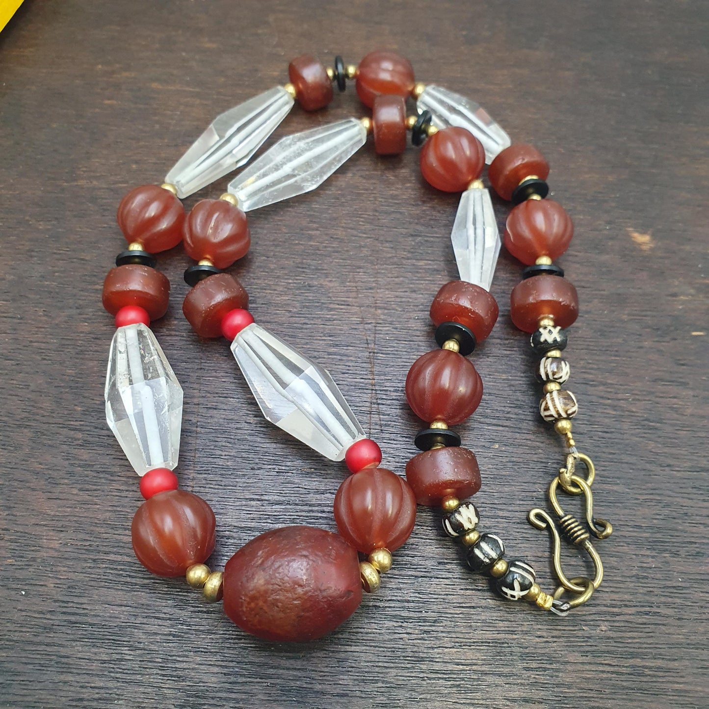 Himalayan indo tibetan agate carnelian himalayan crystal quartz  amulet necklace