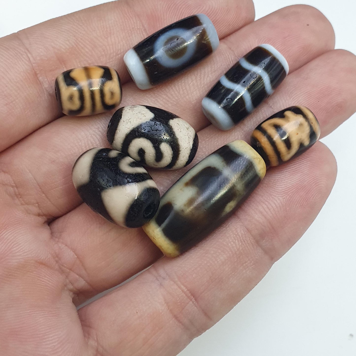 Lot 7 tibetan dzi bead old amulet agate vintage tibet pendant necklace