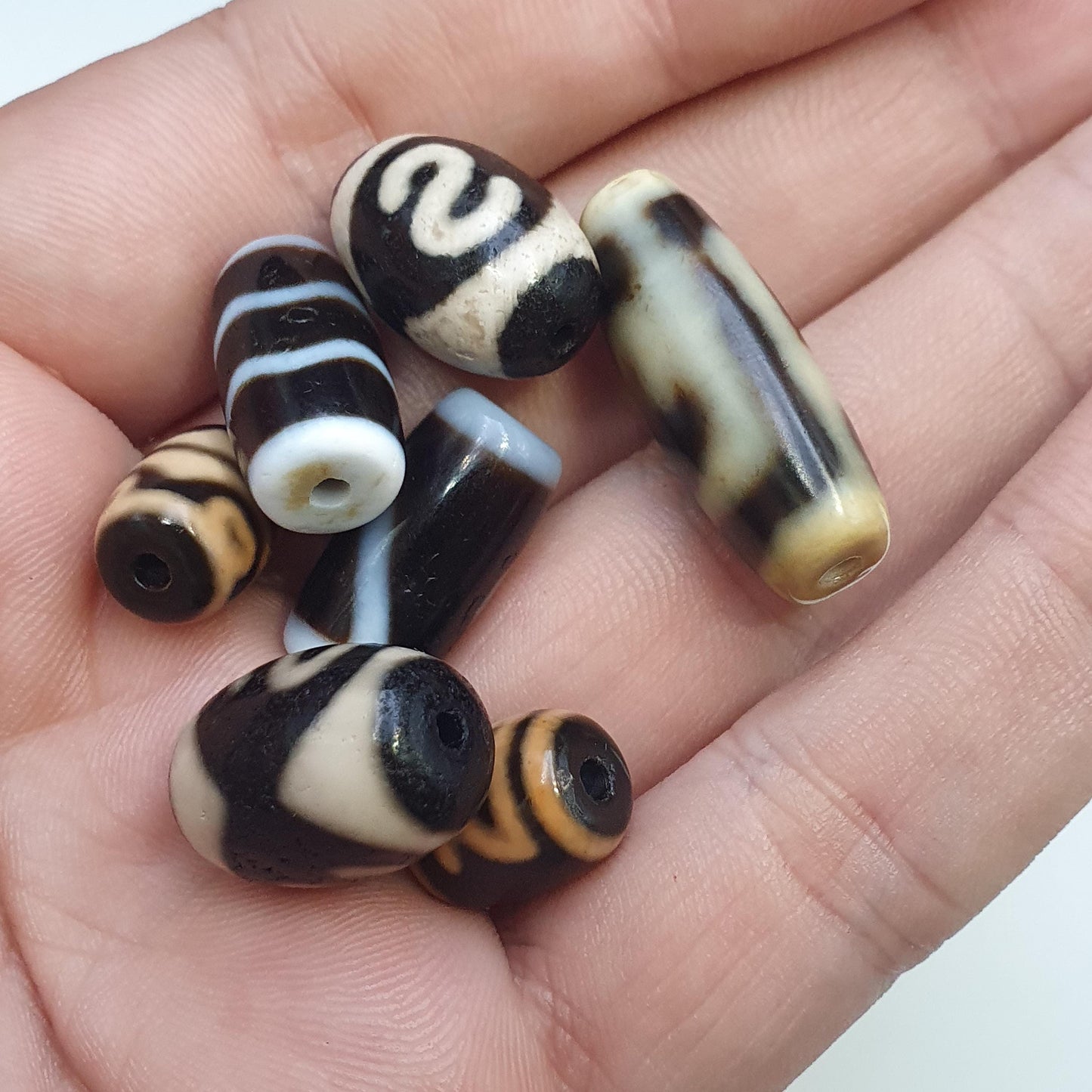 Lot 7 tibetan dzi bead old amulet agate vintage tibet pendant necklace