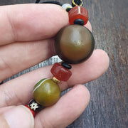Natural mongolia gobi eyes agate & tibetan carnelian stone bead necklace