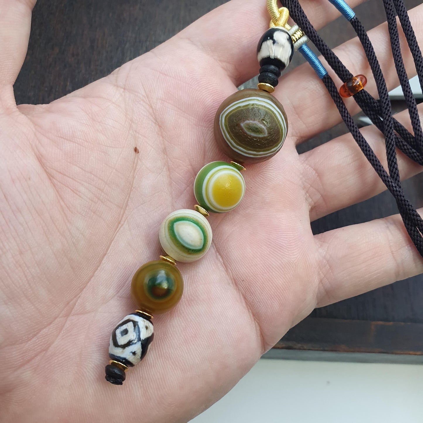 Mongolia gobi desert eyes agate & tibetan dzi agate beads necklace