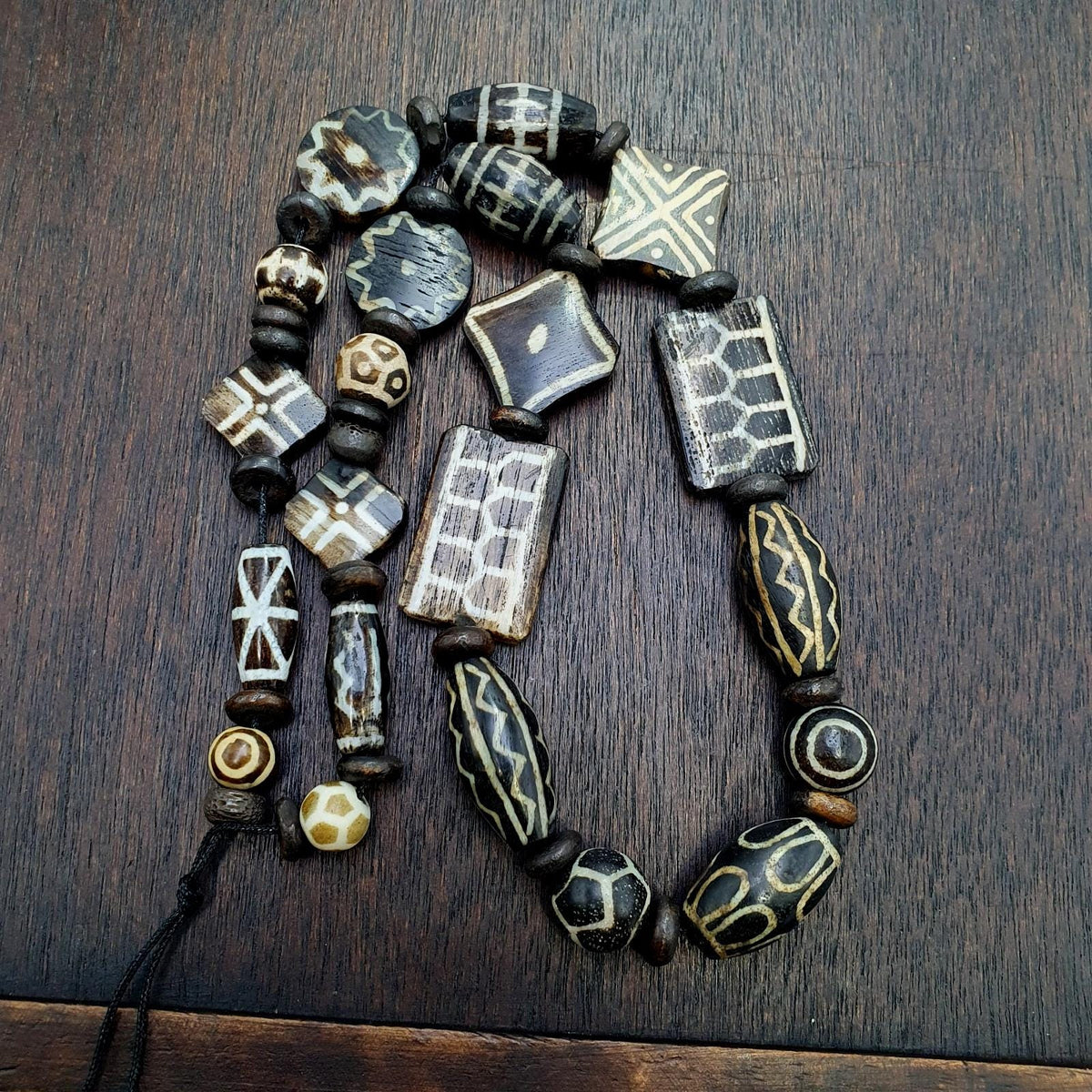 Lot dzi pattern asian burmese old pumtek petrified wood stone beads strand