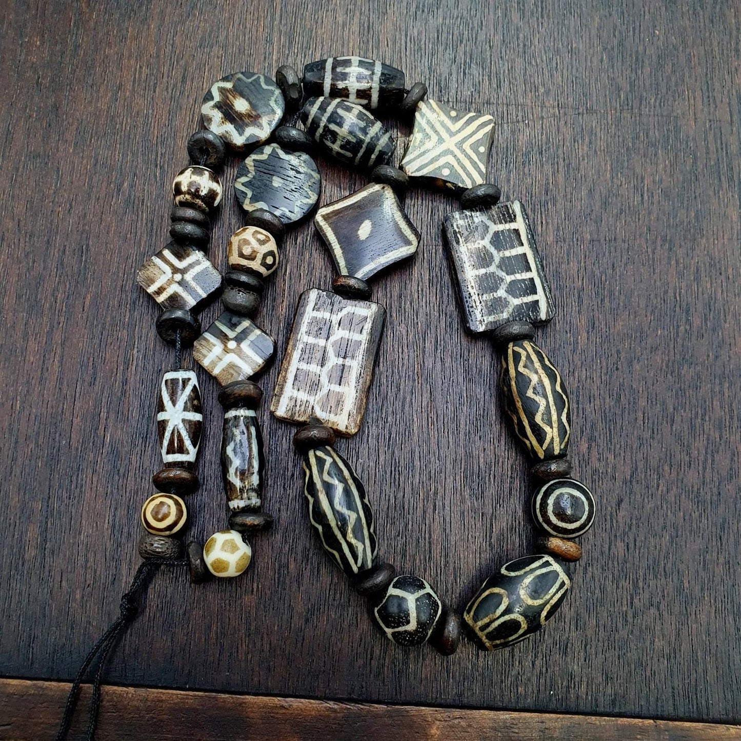 Lot dzi pattern asian burmese old pumtek petrified wood stone beads strand
