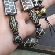 Lot dzi pattern asian burmese old pumtek petrified wood stone beads strand