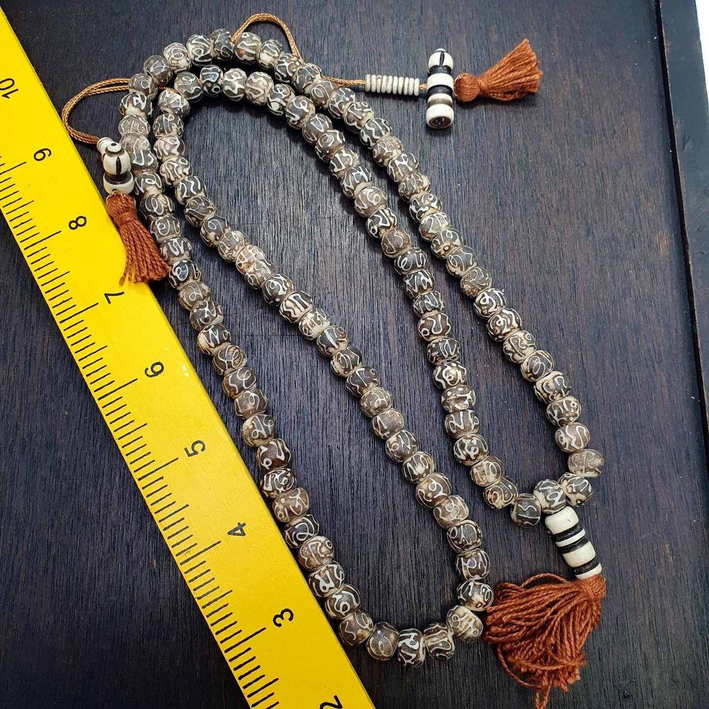 Vintage himalayan inscripted spells on yak bone 108 beads rosary mala tb-b33