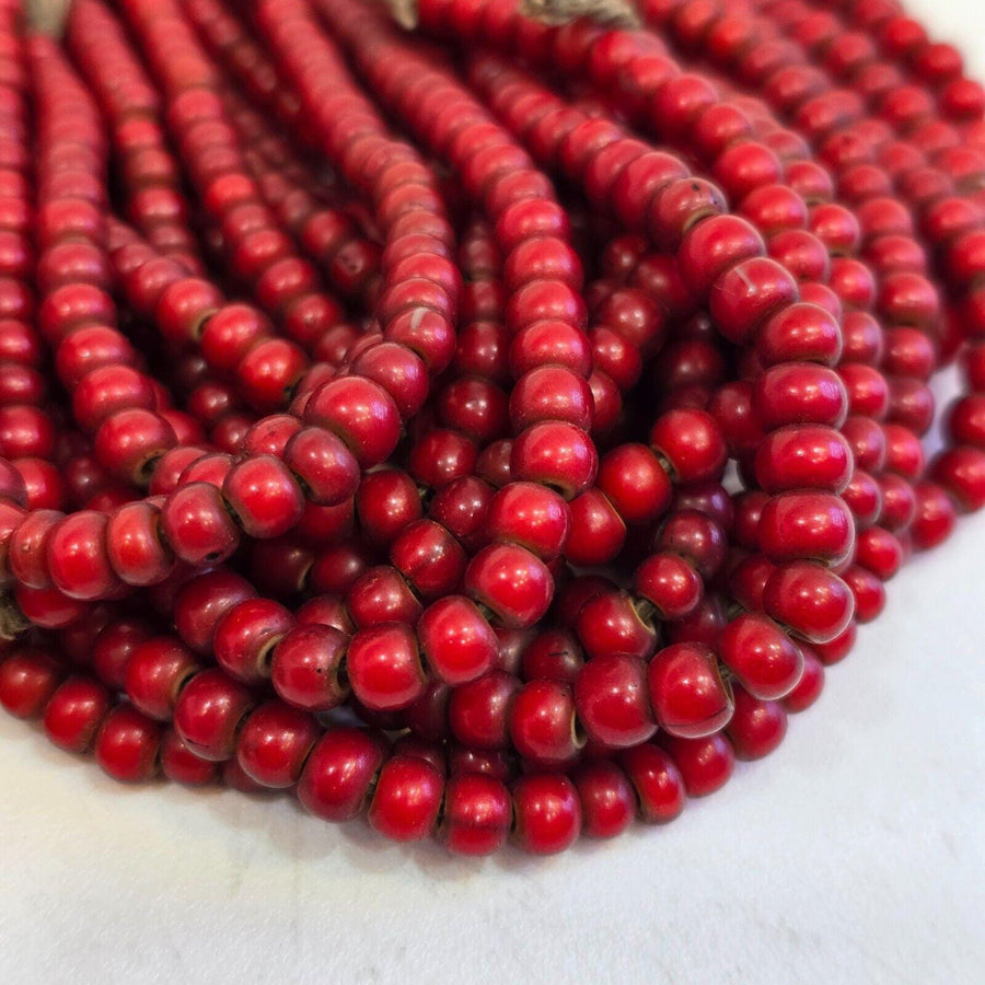 Venetian Heart Beads, Antique Trade Strand | Glass | 5-5.5mm, Cranberry Red White, Vintage Italian