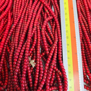Venetian Heart Beads, Antique Trade Strand | Glass | 5-5.5mm, Cranberry Red White, Vintage Italian