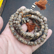 Vintage himalayan inscripted spells on yak bone 108 beads rosary mala tb-b33