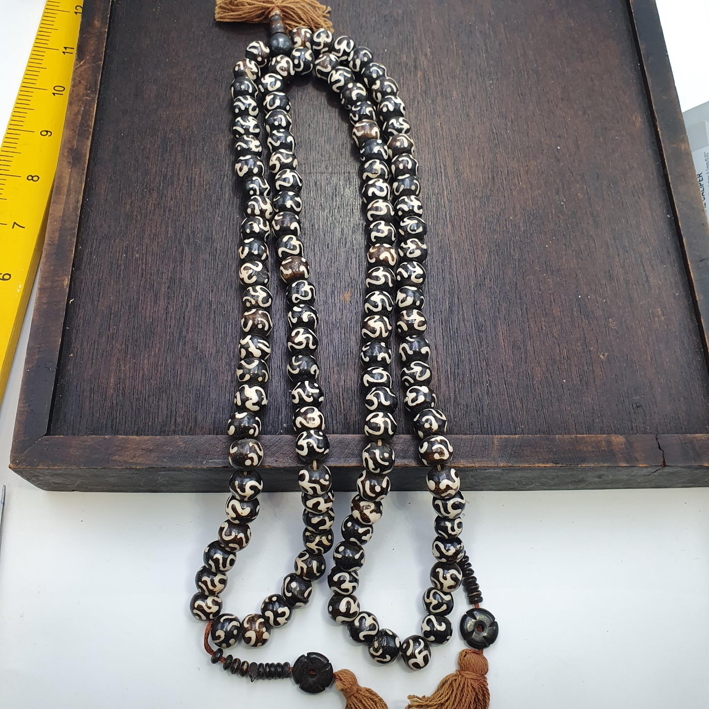 Vintage himalayan inscripted spells on yak bone 108 beads rosary mala tb-b34