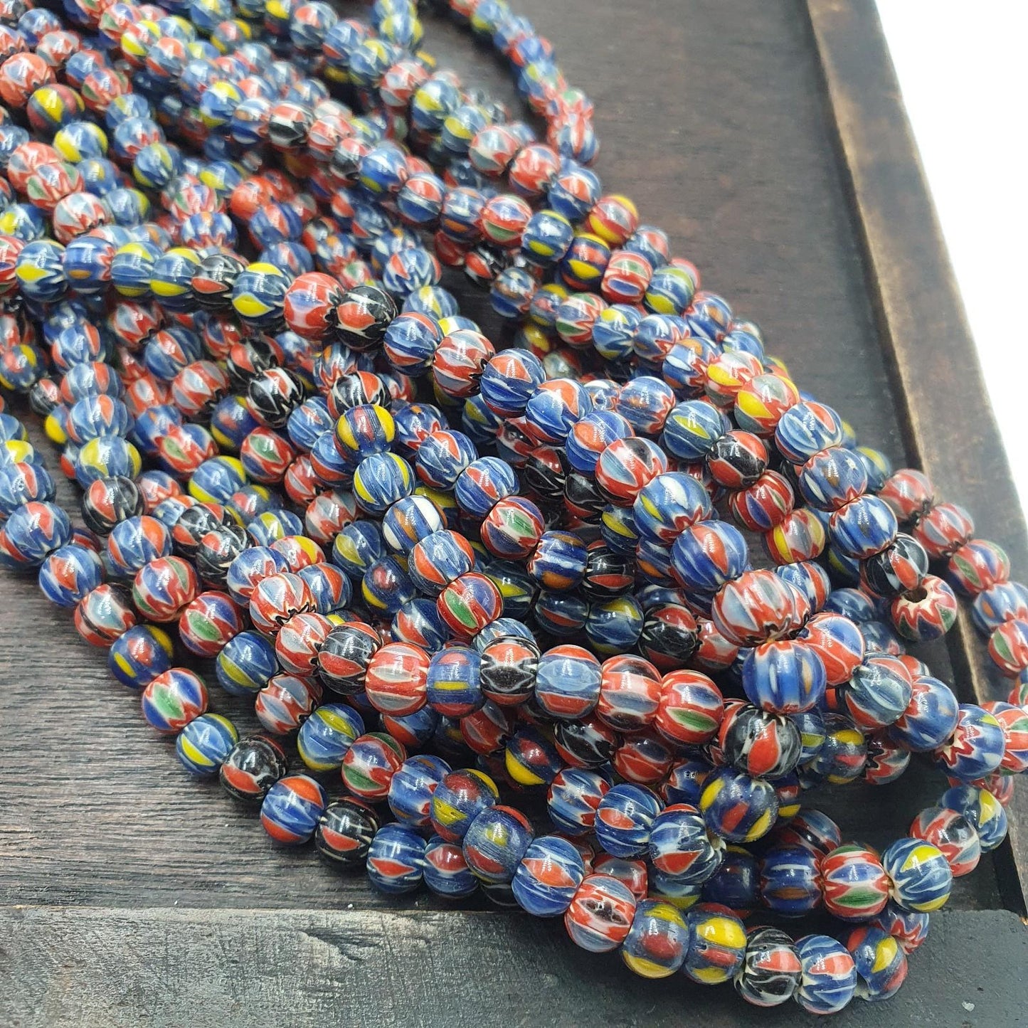 Vintage venetian african style glass chevron 6.5-6mm beads long strand