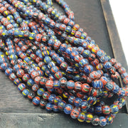 Vintage venetian african style glass chevron 6.5-6mm beads long strand