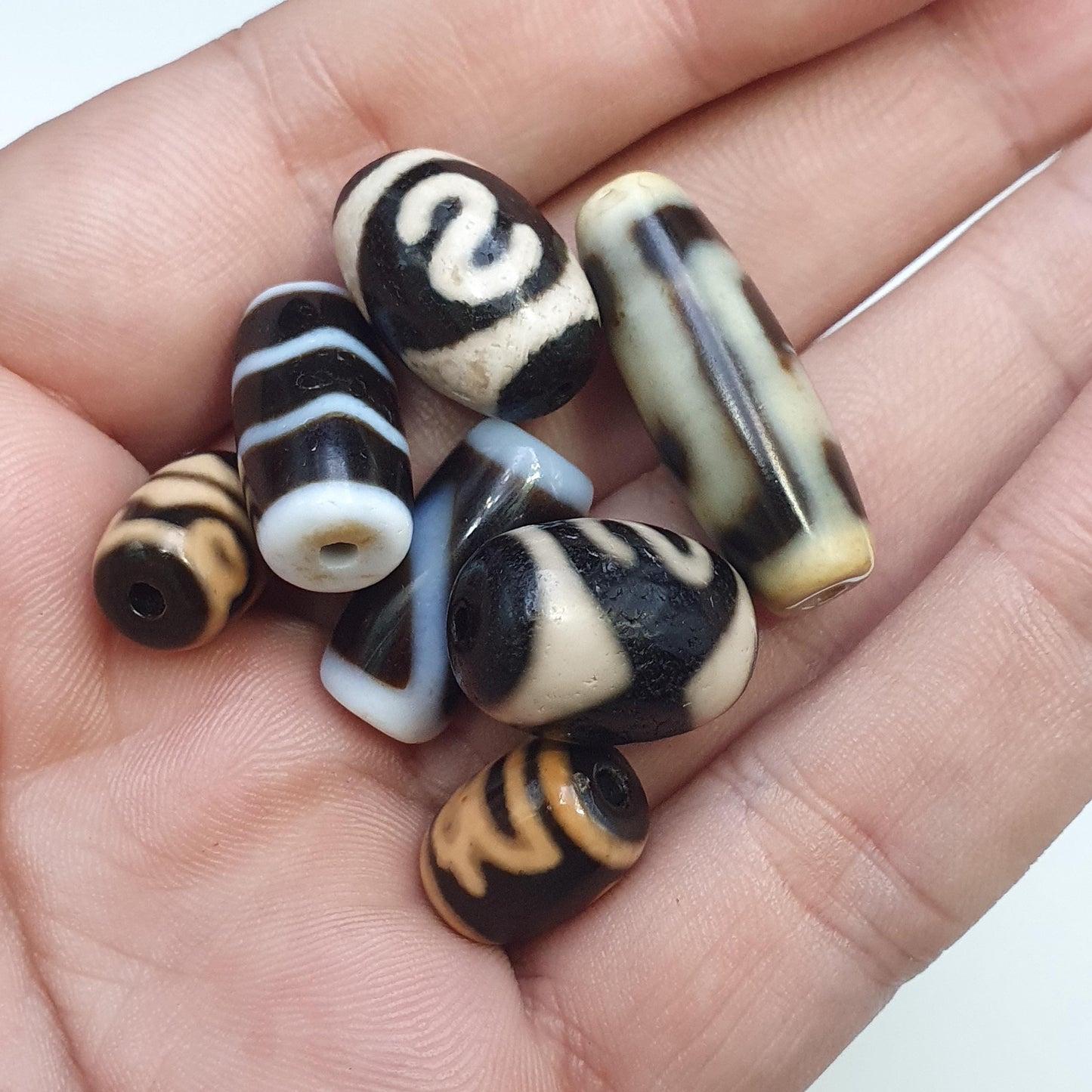 Lot 7 tibetan dzi bead old amulet agate vintage tibet pendant necklace