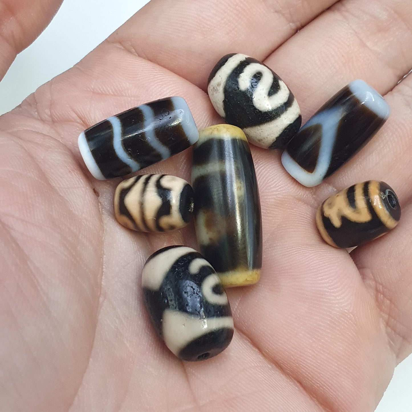 Lot 7 tibetan dzi bead old amulet agate vintage tibet pendant necklace