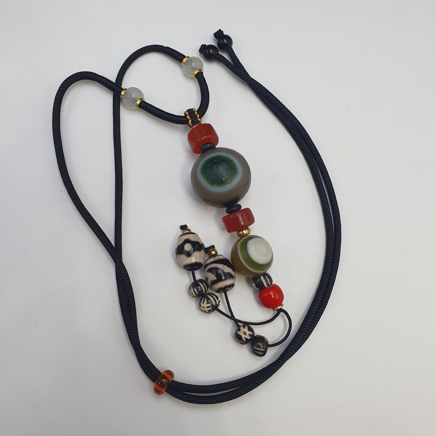 Natural mongolia gobi eyes agate & tibetan carnelian stone bead necklace