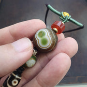 Natural mongolia gobi eyes agate & tibetan dzi agate carnelian bead necklace