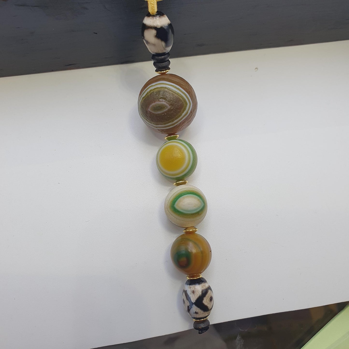 Mongolia gobi desert eyes agate & tibetan dzi agate beads necklace