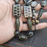 Lot dzi pattern asian burmese old pumtek petrified wood stone beads strand
