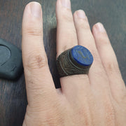 Antique Style Lapis Lazuli Intaglio Ring – Mythical Animal Carved Gemstone ring
