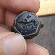 Antique Style Agate Intaglio Ring – Mythical OX & Star Symbol Bronze ring