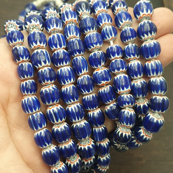 Vintage blue chevron trade bead necklace, old african glass beads