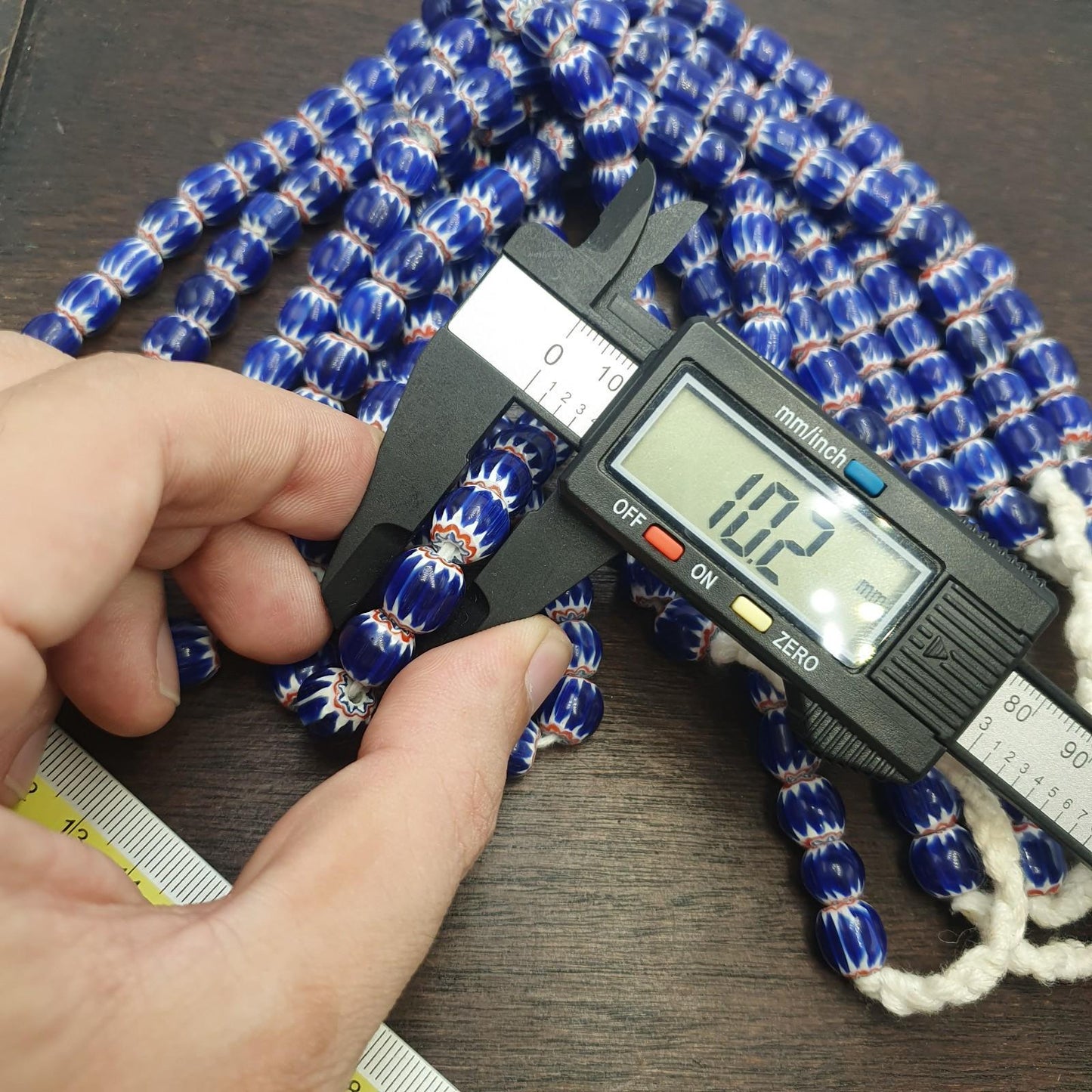 Vintage blue chevron trade bead necklace, old african glass beads