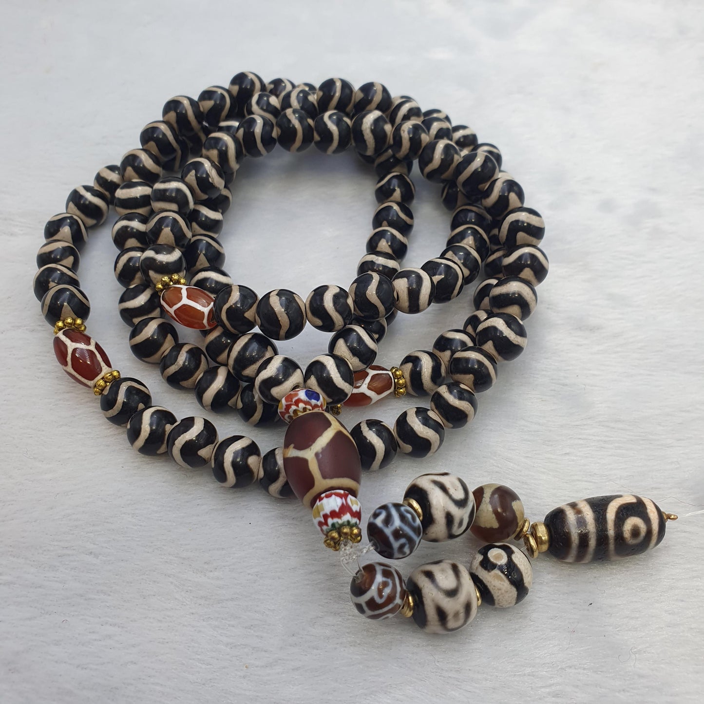 Tibetan Agate Dzi Amulet antique mala Rosary Spiritual beads