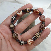 Vintage agate Dzi Eye beads bracelet, Carving carnelian Skull, tibetan dzi beads