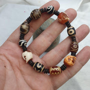 Vintage agate Dzi Eye beads bracelet, Carving carnelian Skull, tibetan dzi beads