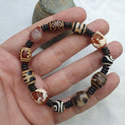 Vintage agate Dzi Eye beads bracelet, Carving carnelian Skull, tibetan dzi beads