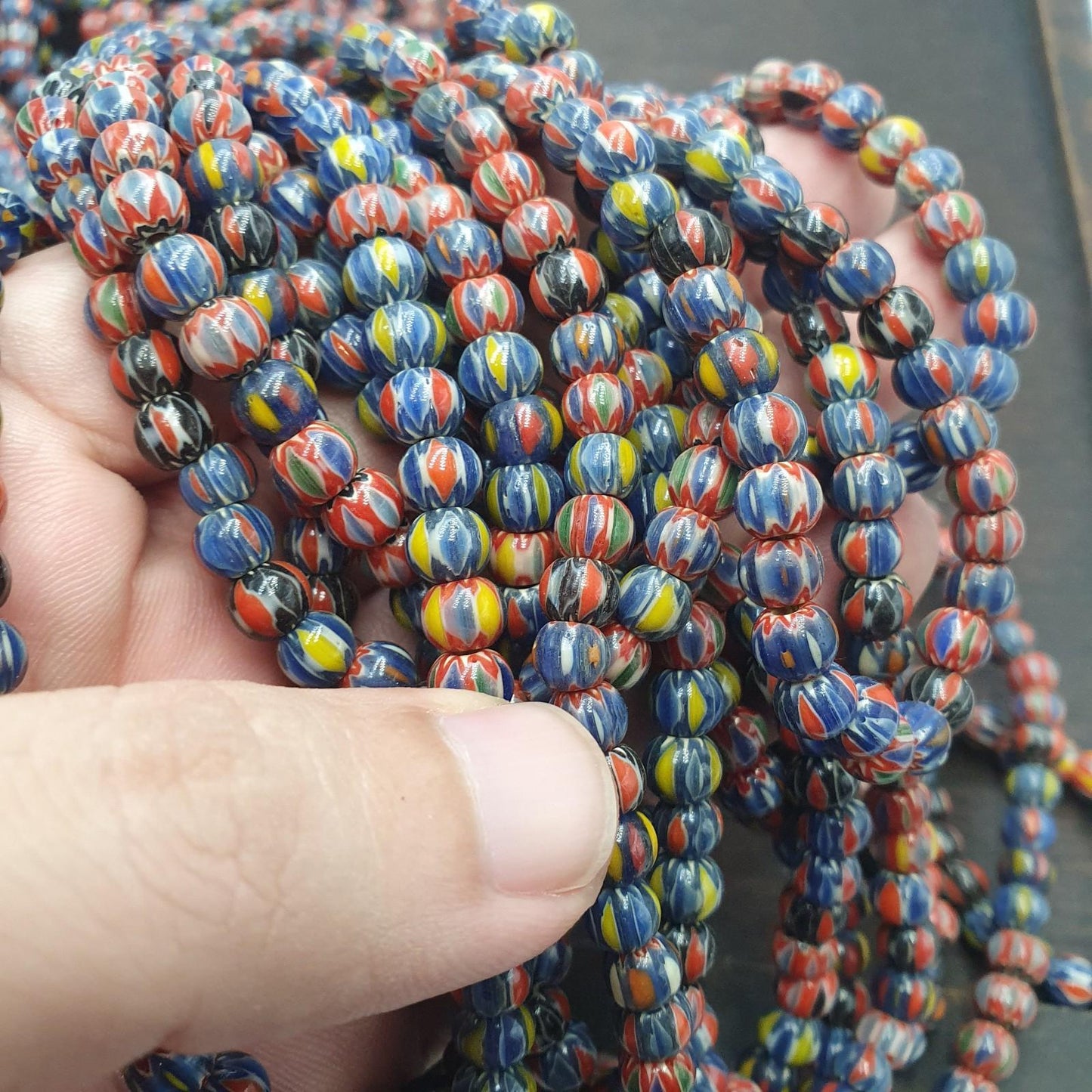 Vintage venetian african style glass chevron 6.5-6mm beads long strand