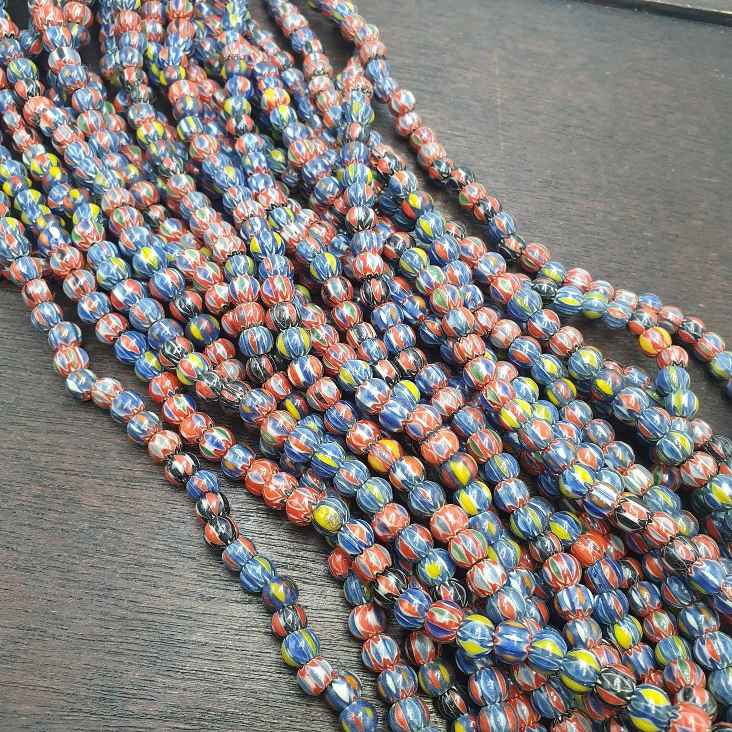 Vintage venetian african style glass chevron 6.5-6mm beads long strand