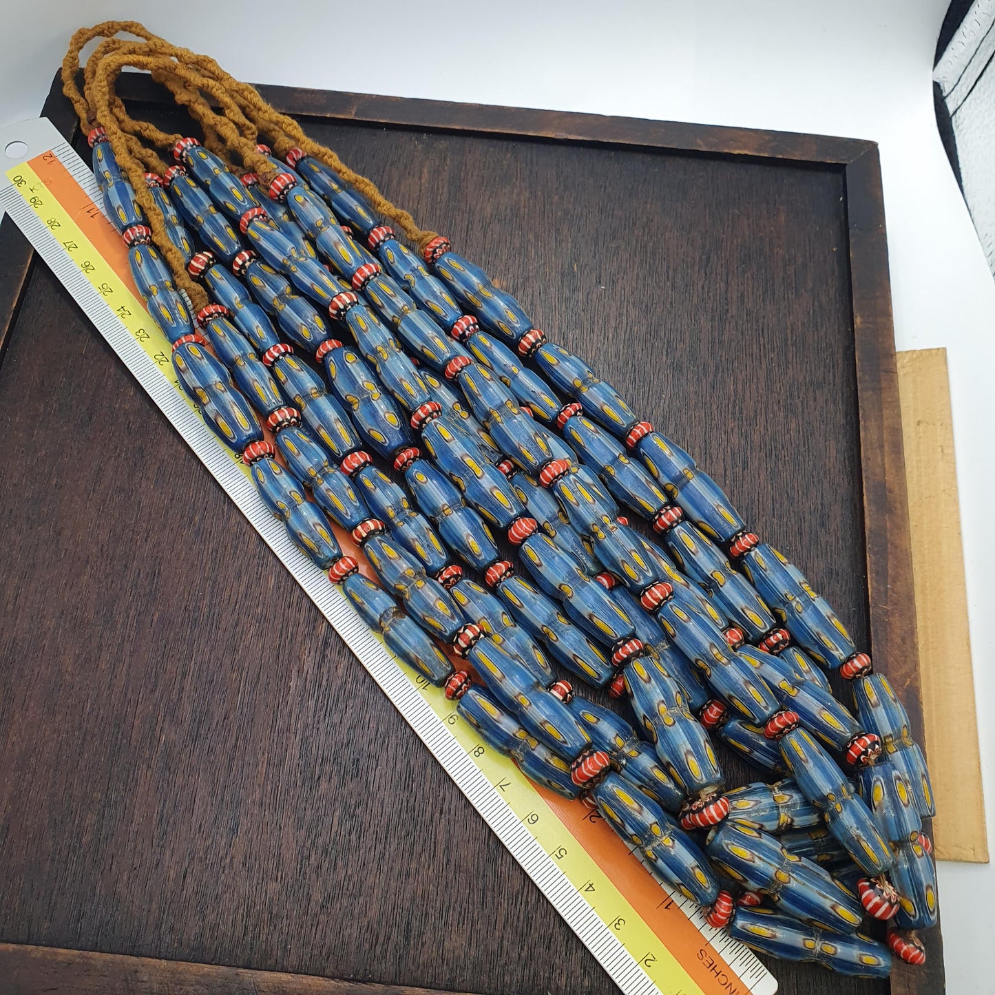 Antique Venetian Style Blue and Yellow Glass Bead Necklace, Handcrafted African Jewelry, Sky Blue Gabri Beads, Elegant Gift for Women