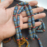 Sky Blue Glass Beads, Venetian Style Necklace | African Gabri Strand, Yellow Eyes Accent, Handcrafted .