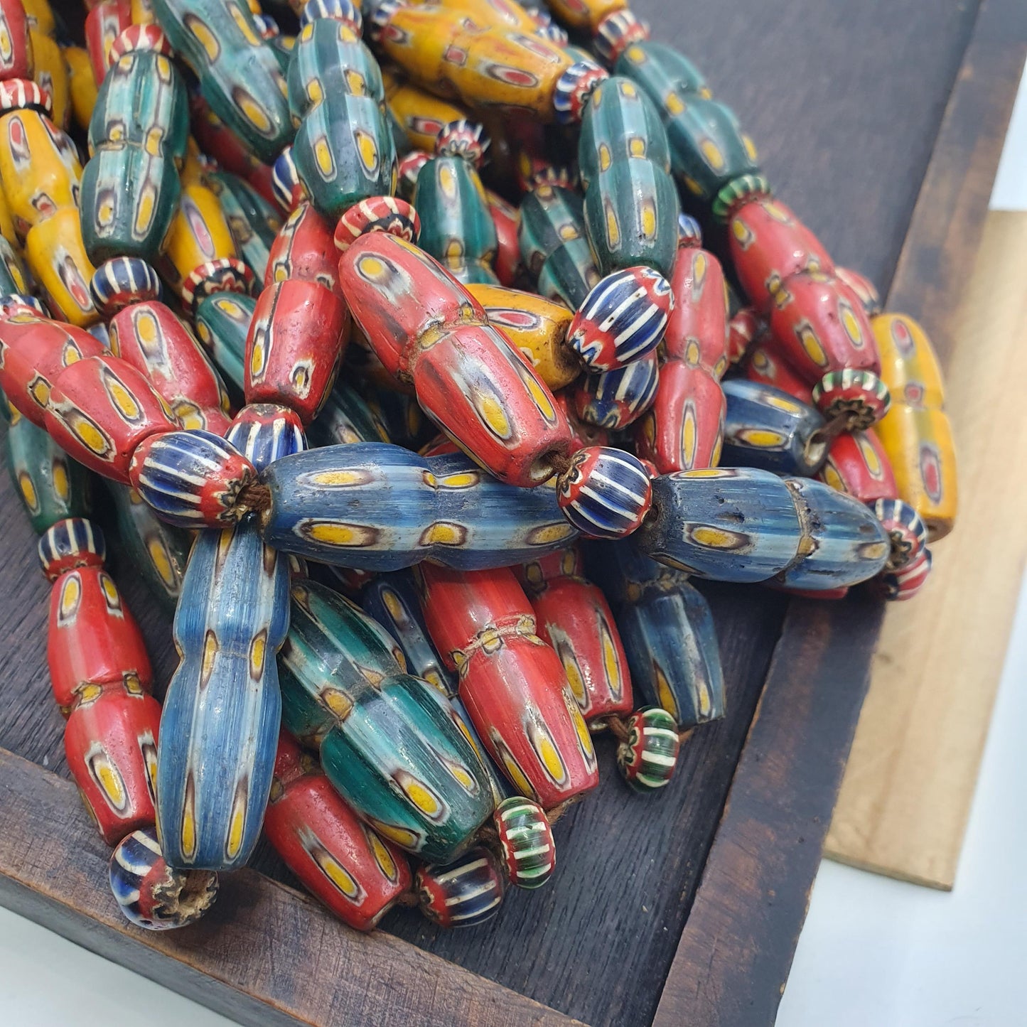 Antique Venetian Style MultiColor Glass Bead Necklace, Handcrafted African Jewelry,Blue,green,red,Yellow Gabri Beads, Elegant Gift for Women