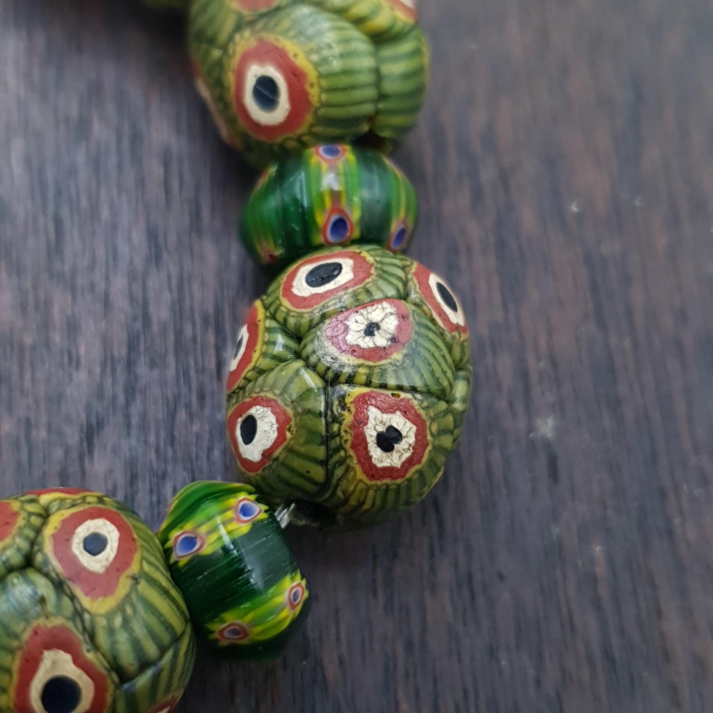 Vintage Venetian African Style Green Gabri Eyes Beads Bracelet 14.5mm Handmade Beaded Jewelry for Men Women Boho Ethnic Gift