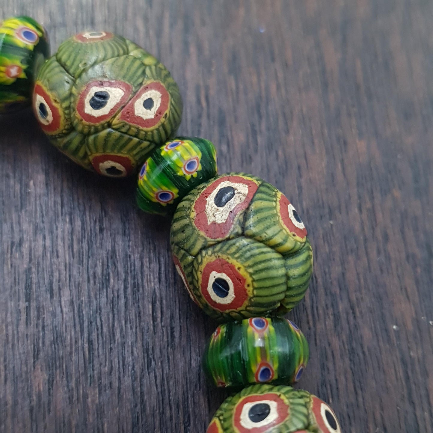Vintage Venetian African Style Green Gabri Eyes Beads Bracelet 14.5mm Handmade Beaded Jewelry for Men Women Boho Ethnic Gift