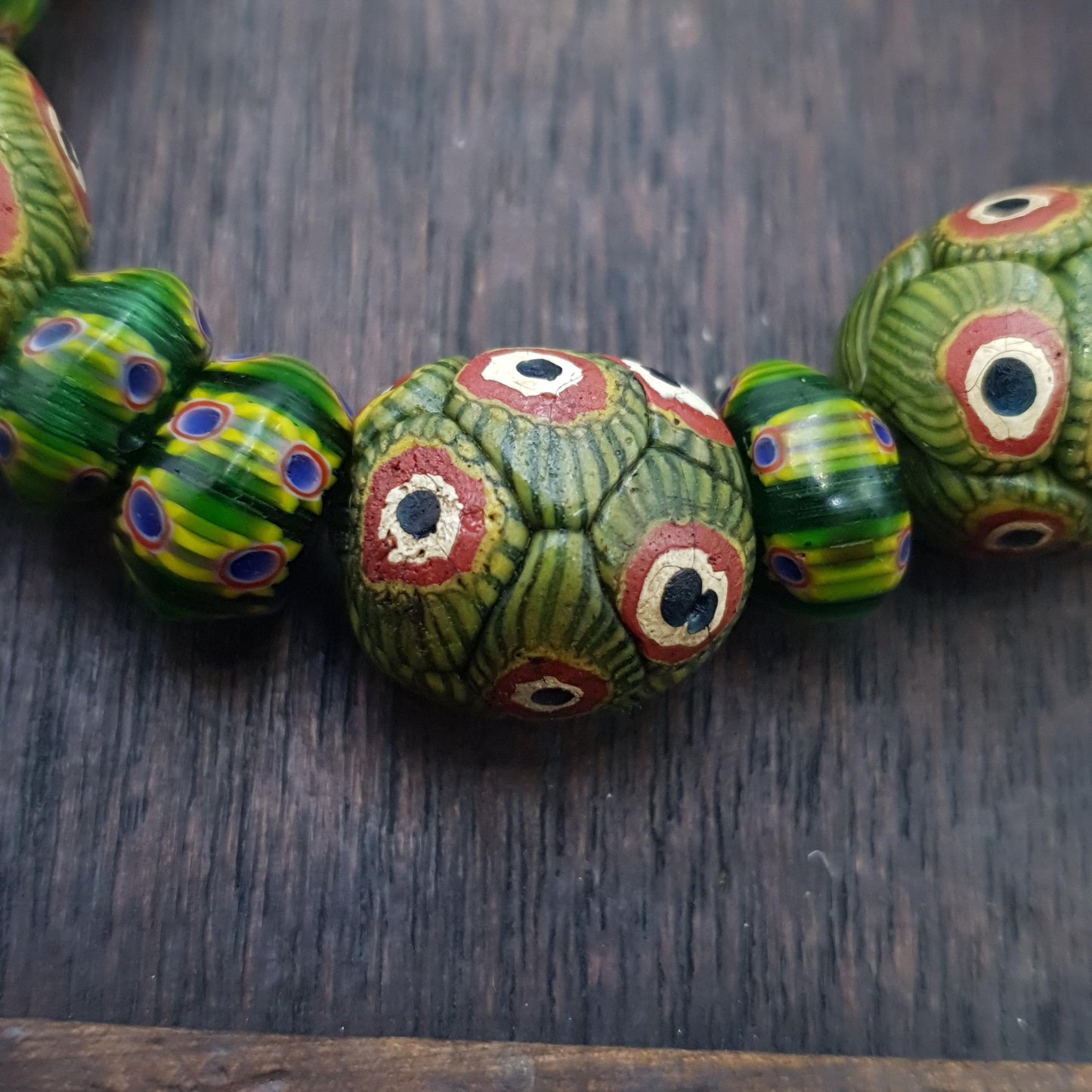 Vintage Venetian African Style Green Gabri Eyes Beads Bracelet 14.5mm Handmade Beaded Jewelry for Men Women Boho Ethnic Gift