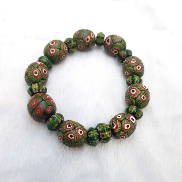 Vintage Venetian African Style Green Gabri Eyes Beads Bracelet 14.5mm Handmade Beaded Jewelry for Men Women Boho Ethnic Gift