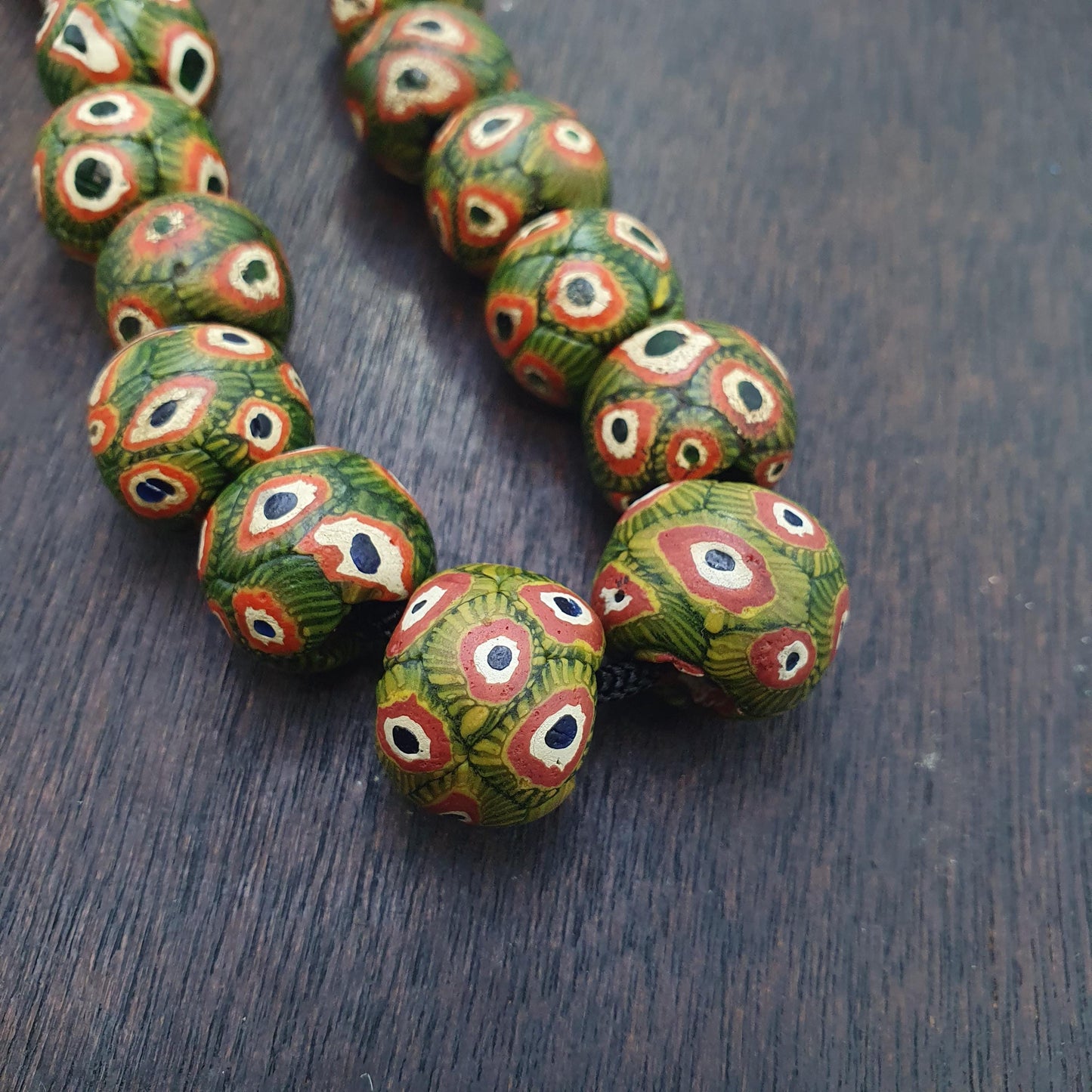 Vintage Venetian African Style Green Gabri Eyes Beads Necklace Handmade Beaded Jewelry for Men Women Boho Ethnic Gift