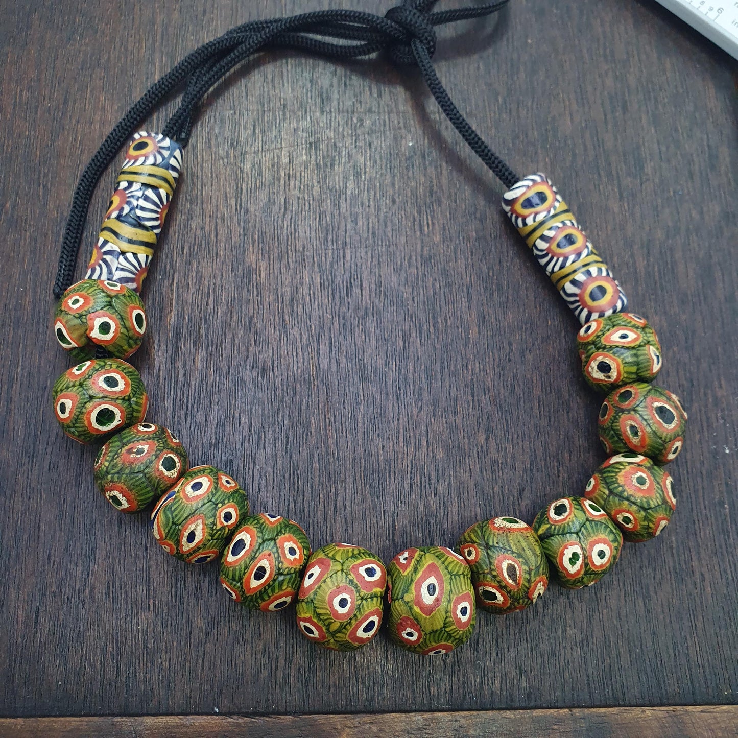 Vintage Venetian African Style Green Gabri Eyes Beads Necklace Handmade Beaded Jewelry for Men Women Boho Ethnic Gift