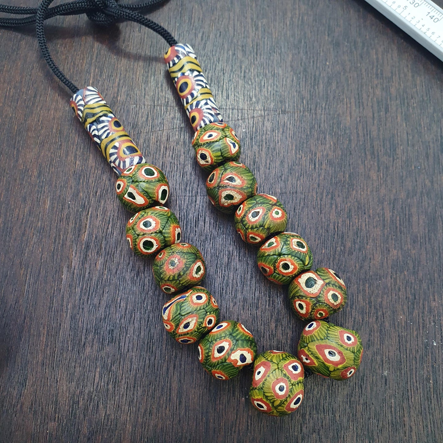 Vintage Venetian African Style Green Gabri Eyes Beads Necklace Handmade Beaded Jewelry for Men Women Boho Ethnic Gift
