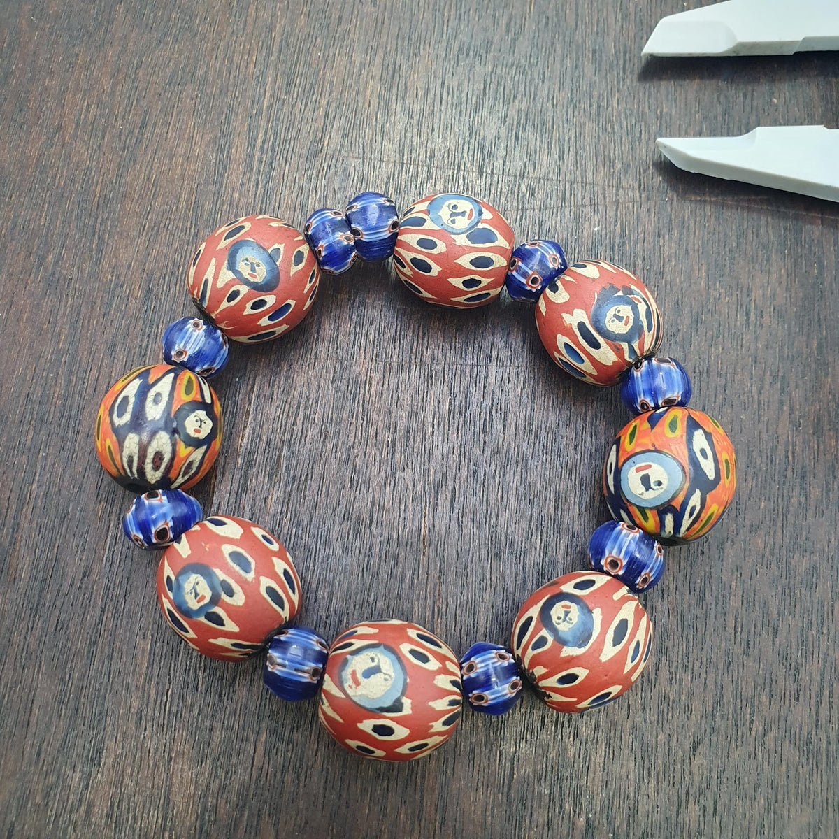 Vintage Venetian African Style Millefiori Inspired Face Beads Handmade Glass Face Bracelet Collectible Trade Beads