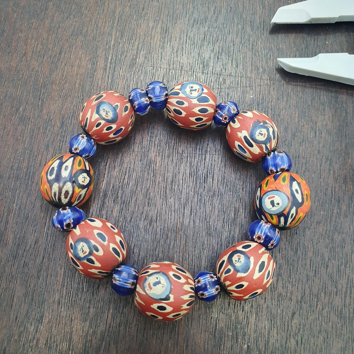 Vintage Venetian African Style Millefiori Inspired Face Beads Handmade Glass Face Bracelet Collectible Trade Beads