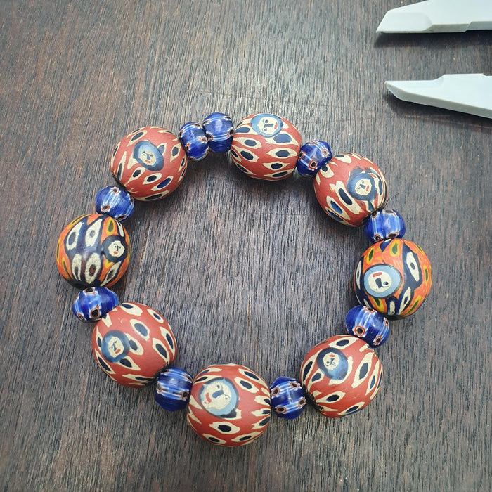 Vintage Venetian African Style Millefiori Inspired Face Beads Handmade Glass Face Bracelet Collectible Trade Beads