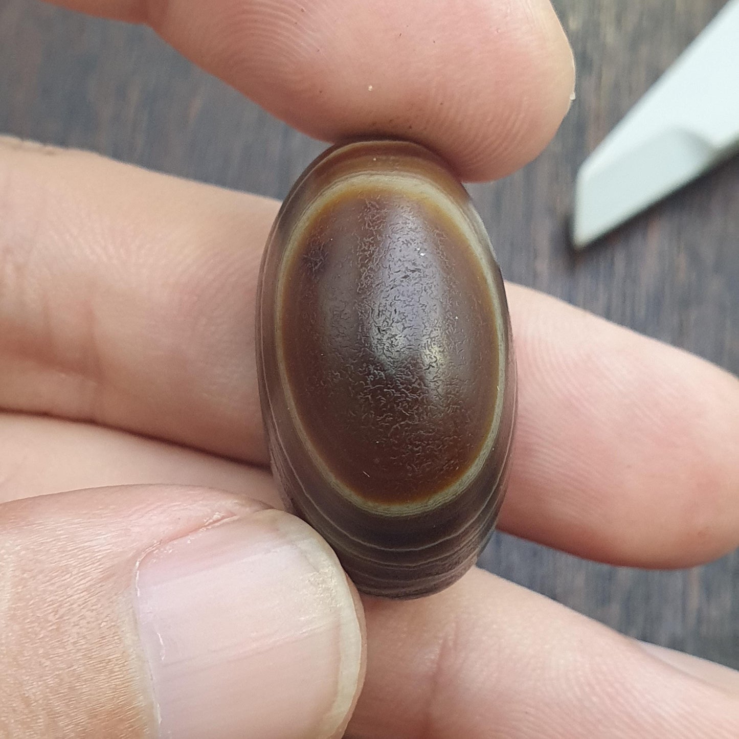 Rare Antique Banded Eye Agate Seal Stone Bead  Intaglio Carved Figure