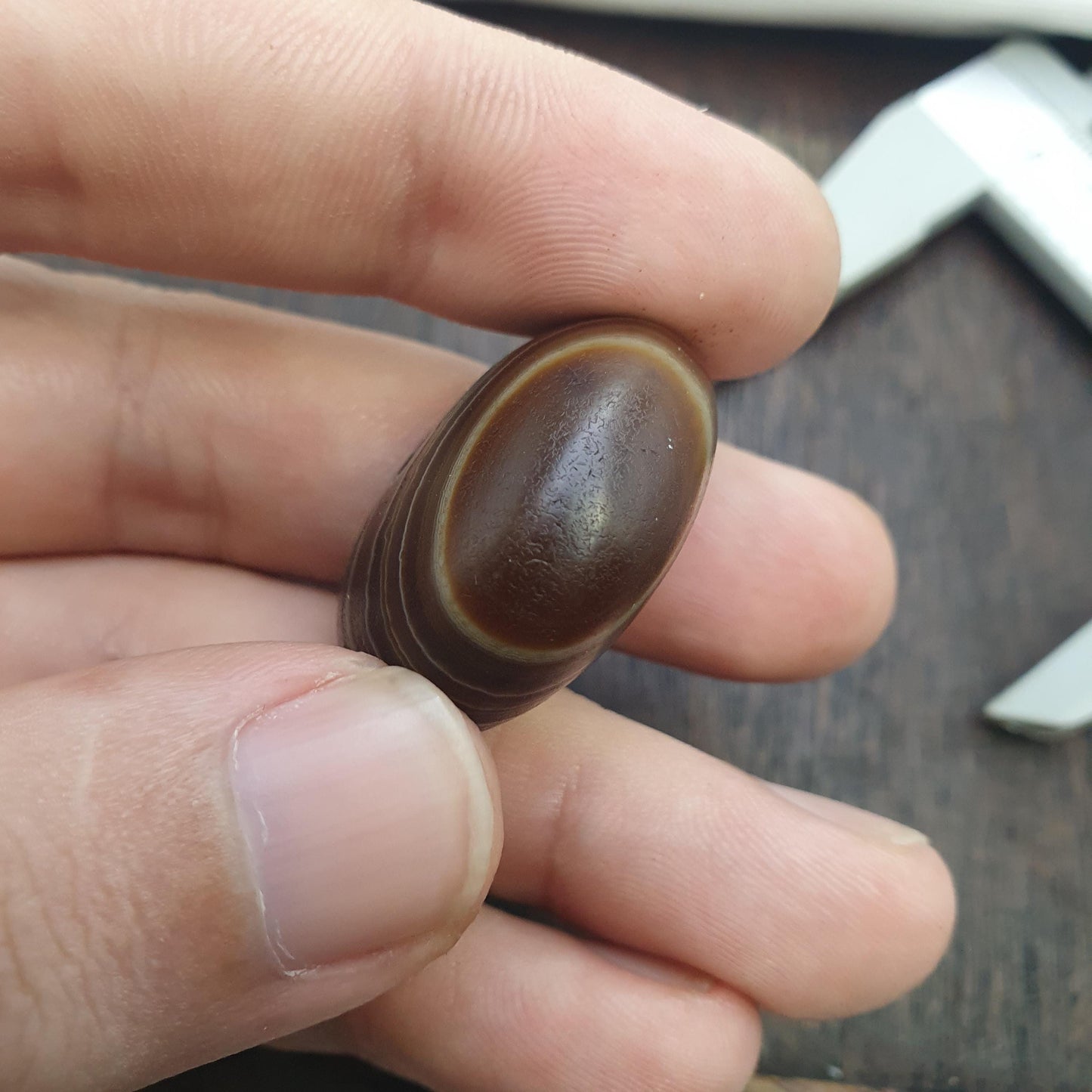 Rare Antique Banded Eye Agate Seal Stone Bead  Intaglio Carved Figure