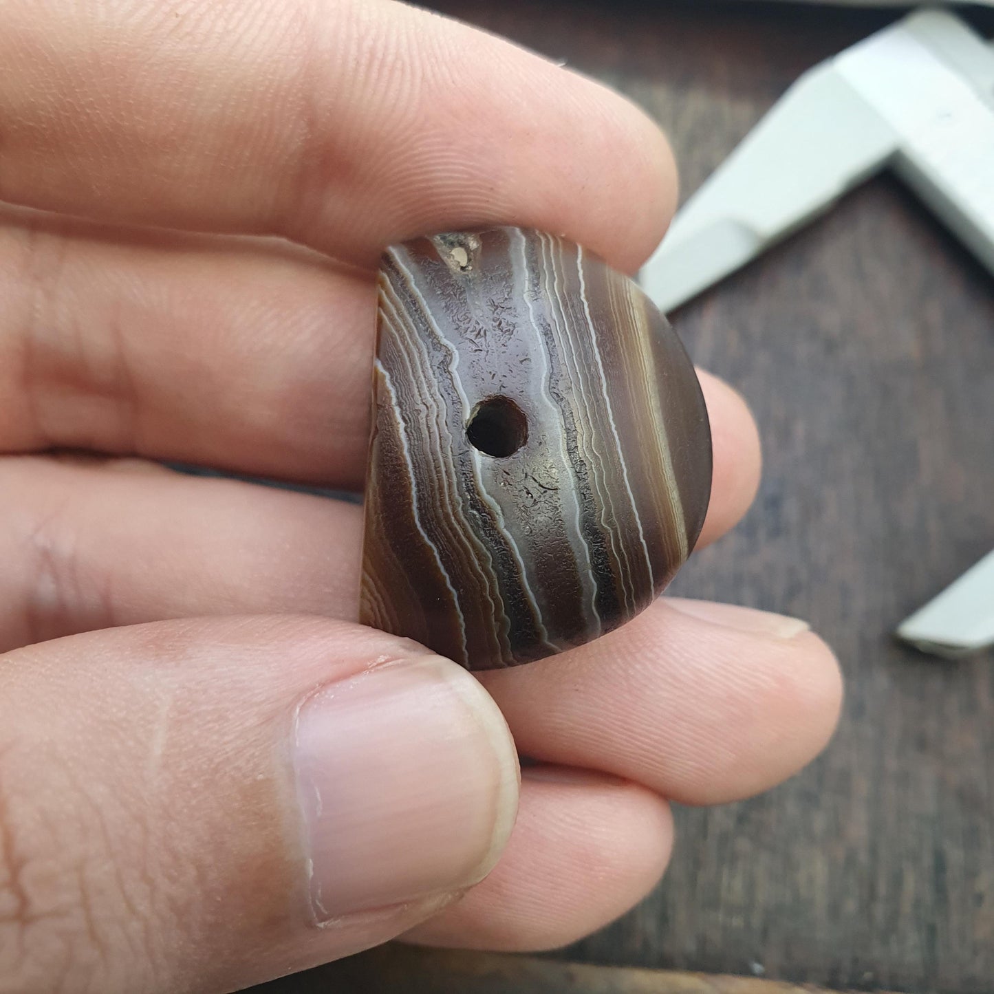 Rare Antique Banded Eye Agate Seal Stone Bead  Intaglio Carved Figure