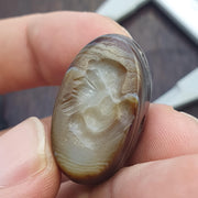 Rare Antique Banded Eye Agate Seal Stone Bead  Intaglio Carved Figure