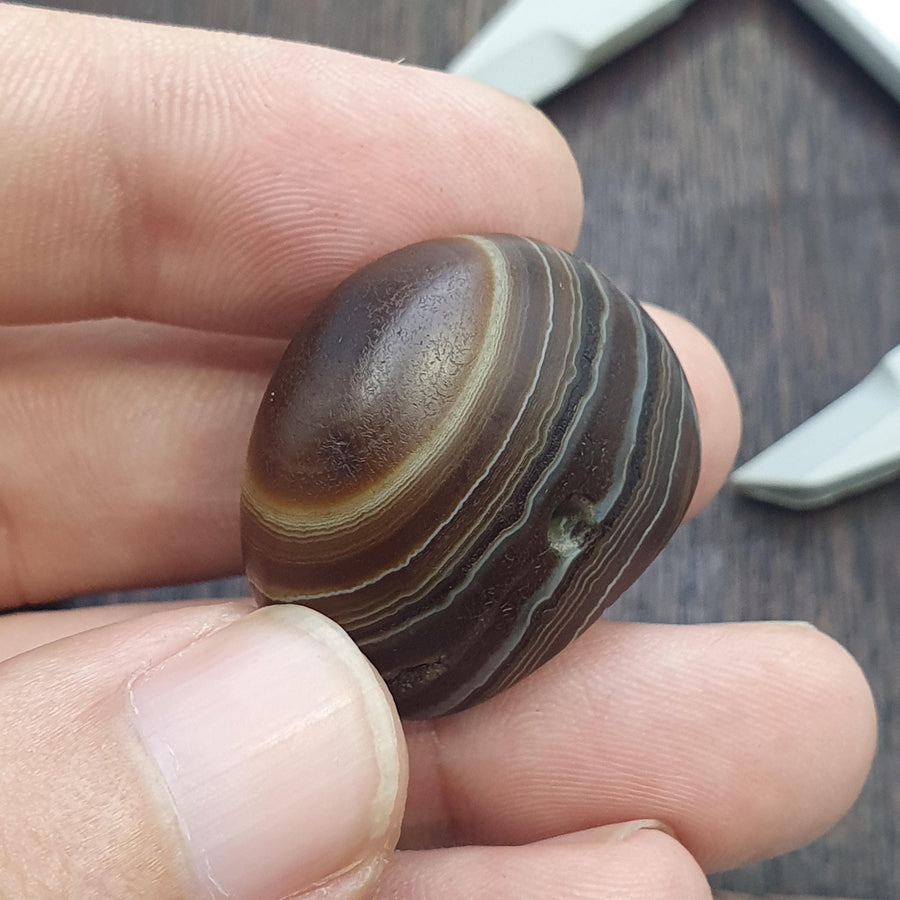 Rare Antique Banded Eye Agate Seal Stone Bead  Intaglio Carved Figure